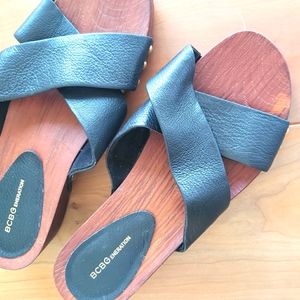 BCBG Generation Black Leather Sandles